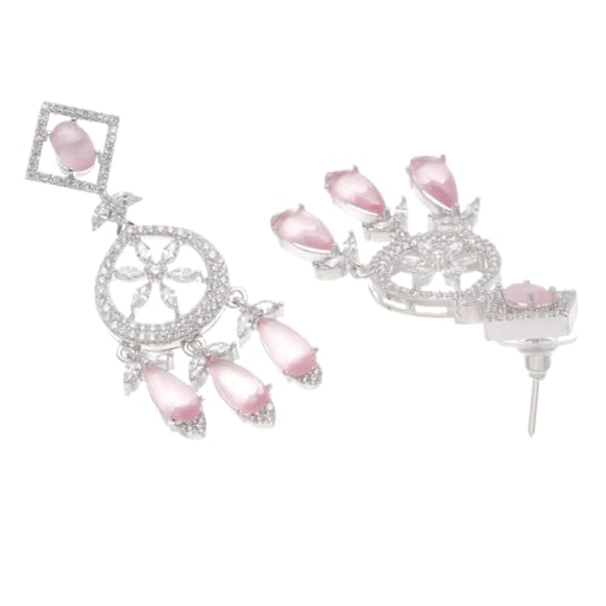 Rhodium-Plated Teardrops American Diamonds Necklace Set